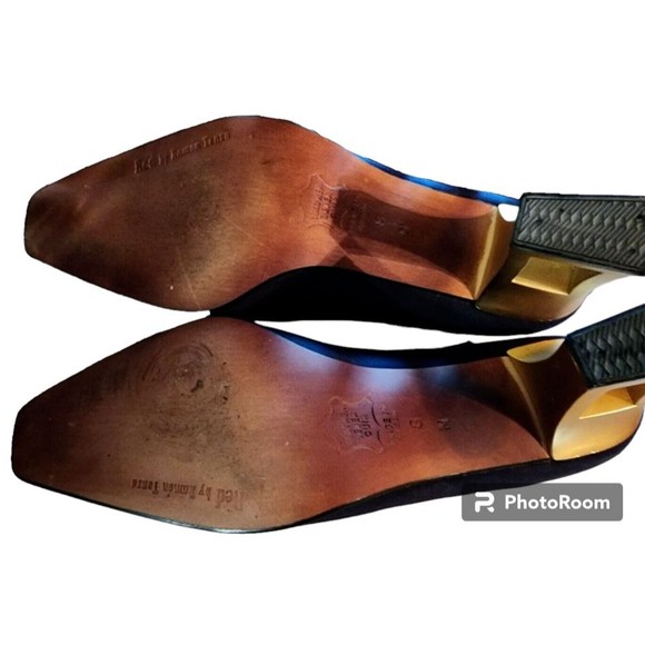 Vintage 80's Navy Pumps by Ramon Tenza RED Made in Spain Sz 8 Gold Cut Out Heel - Picture 5 of 8